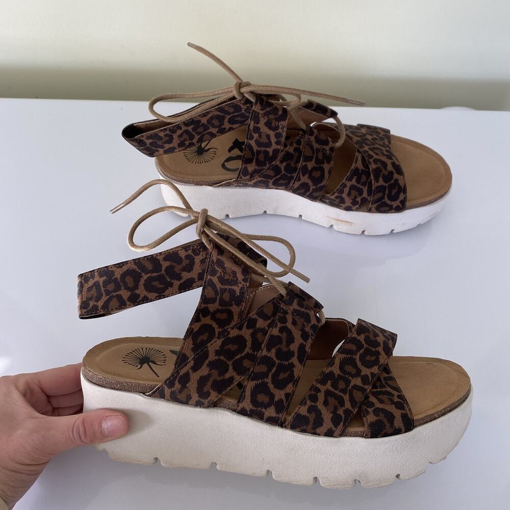 OTBT Leopard Print Platform Wedge Sandals - Brown